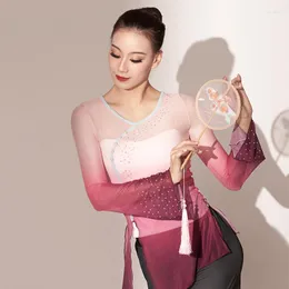 Scen Wear Fairy Chinese Dance Costume Mesh Folkdr￤kt Lyriska danskl￤der Hanfu kvinnor l￥ng￤rmad prestanda JL3617