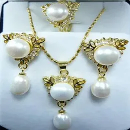 Neuer Schmuck Großhandel 12mm weiße Schale Perlenkette Anhänger Ohrring Ring Set