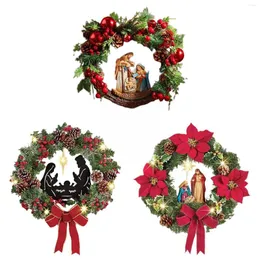 Dekoracyjne kwiaty Boże Narodzenie Narodzenie Szopka Święta rodzina wieniec z sztucznym łukiem Front Christ wiszące drzwi Garland Greenery Decor Berri