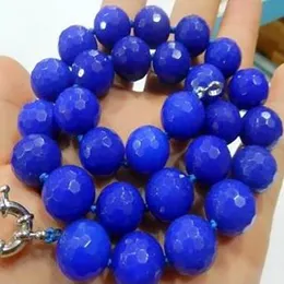Beautiful Jewellery Huge 12mm Blue Faceted Round Necklace 18'' aaa