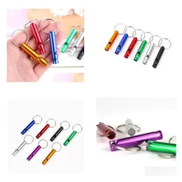 Keychains Lanyards Metal Whistle Keychains Portable Self Defense Keyrings Rings Holder Car Key Chains Accessories Outdoor Cam Surv Dhtcc