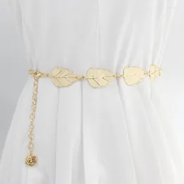 Belts Fashion Metal Leaf Chain Belt Gold Silver Adjustable Thin Waist Chains Long Simple Decorative Straps Dress Waistbands Female