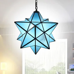 Lâmpadas pendentes estilo mediterrâneo Blue Glass Star Candelier Balcony Corredor Living Room Creative