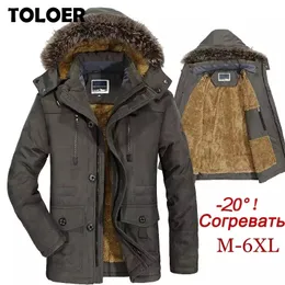 Erkek ceketler kış artı boyut 5xl 6xl pamuklu yastıklı sıcak parka ceket rahat sahte kürk kapüşonlu uzun erkek rüzgar kırıcı 221128