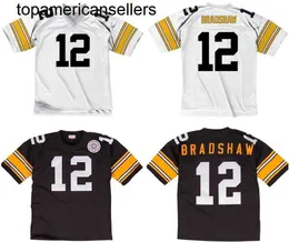 스티치 풋볼 저지 12 Terry Bradshaw 1975 레트로 럭비 유니폼 남성 여자 청소년 S-6XL