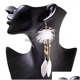 Dangle Chandelier Fashion Jewelry Feather Long Gold Chain Leaf Tassel Drop Earrings Wedding Party Accessories 선물 DHQQK