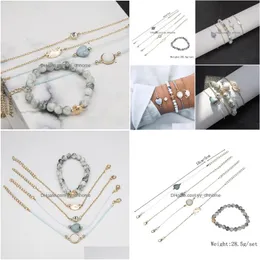 チャームブレスレットファッション5pcs/set boho women beadsブレスレットセットパーソナリティストーンタートルラブクラブフェムpseras bileklikジュエリードロップdhn7g