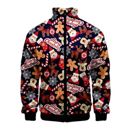 Mens Jackets de Natal Man Gingerbread Homem Xmas Stand Collar Roupas Boy 3D Hip Hop Personalidade Zipper Sportswear 221129