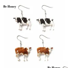 Dangle Chandelier Trendy Farm Animal Black White And Yellow Color Cattle Cow Print Acrylic Charm Earrings For Women Funny Dhgarden Dh7Wq