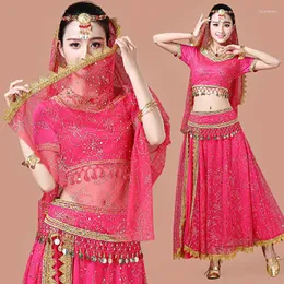 Set di costumi di danza del ventre di moda per abbigliamento da palcoscenico per abito da donna Bollywood per prestazioni per adulti vestito orientale 4 pezzi/set