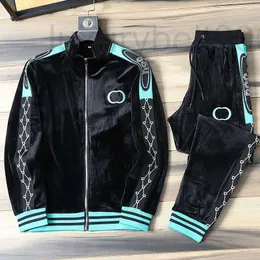 Erkek Trailsits Tasarımcı Golden Velvet Sıradan Spor Giyim Set Erkek Sonbahar ve Kış Moda İki Parçalı Büyük Boy 4ZFX