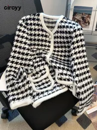 WO Cirmyy Houndstooth Płaszcz sprężynowy jesienna kurtka Vintage odzież Koreańskie eleganckie pojedyncze kieszenie na piersi długie rękawie