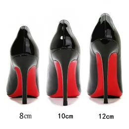 디자이너 브랜드 펌프 하이힐 신발 빨간 반짝이는 바닥 8cm 10cm 12cm 얇은 발 뒤꿈치 섹시한 뾰족한 웨딩 신발 누드 검은 색 특허 가죽 여성 신발 먼지 가방 34-44