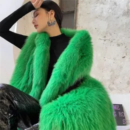 Kobiety FUR FUAX VANOVICH Autumn and Winter Korean Green imitacja tkana gruba ciepła płaszcz kamizelka środkowej długości 221128