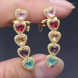 Orecchini a bottone Polsino per orecchio di lusso a forma di cuore piccolo con clip per donna Orecchino per ragazza con zirconi cubici multicolori in rame color oro