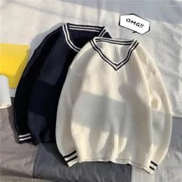 Maglioni da uomo Maglioni Pullover da uomo a righe con scollo a V lavorato a maglia autunno semplice stile coreano Harajuku moda casual allentato per camisetas