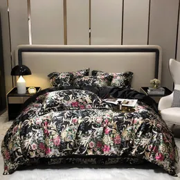 Bedding sets Flowers Pattern Black Mircofiber Set Soft Smooth Nude Sleeping Printed Healthy Skin Quilt Cover Bed Sheet Pillowcases 221129