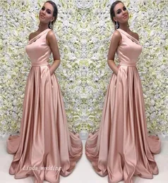 Eine Linie Pink Long Evening Dress One Schulter Satin formelle Prom Party Event Kleid plus Größe maßgeschneidert2554120