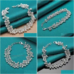 Charm Bracelets 925 Sterling Sier Matte Fl Beads Ball Chain Bracelet For Women Wedding Engagement Party Fashion Jewelry Drop Deliver Dhsdi