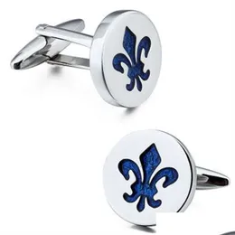 Cuff Links Classic Fleur de Lis Cufflinks Blue Enamel Pattern Sier Colur Cuff Links for French Drop Delivery Jewelry Tie Clas Dhkwd