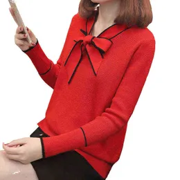 Women's Sweaters Preppy Style Women Sweaters and Pullovers Ladies Cute Sweaters Tops Oversize Autumn Winter Bow Collar Knitted Pull Femme PZ884 J220915