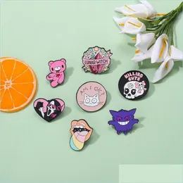 Pins broszki scl serce różowy niedźwiedź broszka unisex okrągłe kota litery lapelki Pins Animal Monster Enamel Cor Odznagoty dla bac dhgarden dhkn4