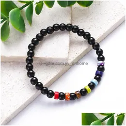 Charm Bracelets Trend Black Bead Natural Colored Emperor Stone Spacer Beads Bracelet 6Mm Yoga Elastic Bracelets For Women Fashion Je Dh5L1