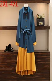 Vestidos de talla grande Vestido de otoño de moda para mujeres Gire de coloras de manga larga dos veces suelto 2xl 3xl 4xl ECHM22