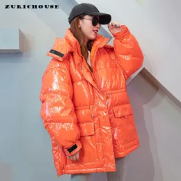 Women s Down Parkas Oversized Jacket Hooded Parka Fashion Glossy Waterproof Candy Colors Warm 90 White Duck Coat Winter 221128