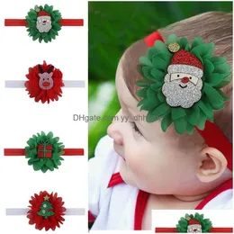 Bandas da cabeça Ins Natal Bandas de cabeça nascidas Chiffon Flor Baby Girls Farda de cabeça Cartoon Kids Girl Head Bands Drop entrega Jóias Hairjewe Dhu3a