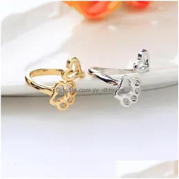 Band Rings Adjustable Hollow Dog Paw Footprints Rings For Women Men Jewelry Fashion Pet Ring Drop Delivery Dhhlo