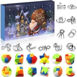 Dekoracje świąteczne kalendarz adwentowy metalowy drut i plastikowe łamigłówki odliczane z zabawką zwiastun mózgu 24pcs na prezent świąteczny 221130