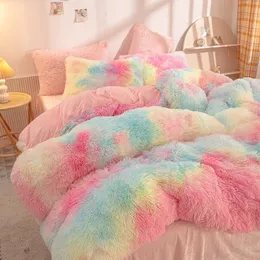 Set di biancheria da letto Luxury 4Pcs Super Shaggy Soft Coral Fleece Warm Cozy Set Visone Velluto Copripiumino Trapunta Copriletto Coperta 221129