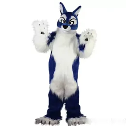 Long hair blue Wolf Mascot costumes for adults circus christmas Halloween Outfit Fancy Dress Suit