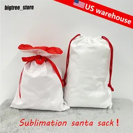 US Warehouse Sublimation Christmas Santa Sacks Kleine middelste grote dubbele laag kerstpolyester canvas cadeaubas snoeptassen herbruikbaar gepersonaliseerd voor kerstmis
