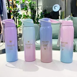 Water Bottles BpaFree 500ml Insulated Vacuum Flasks Sports Bike Thermals Straw Cup Portable Rope Thermos Bottle Coffee Mug Travel 221130