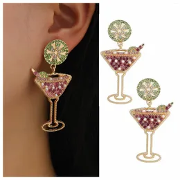 Hoop Earrings Clip On Tortoise Boho Creative High Wine Glass Lemon Slice Color Matching Diamond