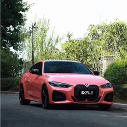 Ultra Gloss Coral Tangerine Vinyl Wrap Film Adhesive Decal Sticker Glossy Living Coral Car Wrapping Foil Roll With Air Release