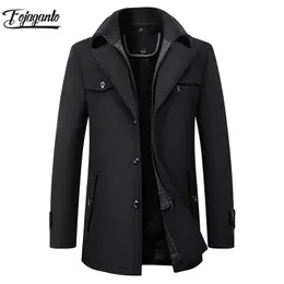 Mens Wool Blends FOJAGANTO Winter Solid Coats Fashion Brand Long Coat Double Collar Thick Overcoat Male 221130