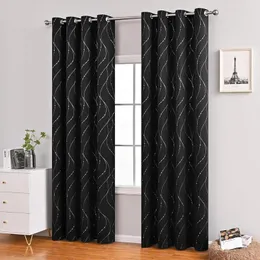 Curtain Window Curtains Eyelet Design Silver Foil Printed Insulated Blackout For Home Living Room Bedroom Decoration