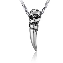 Stainless Steel Mummy Skull Tooth Necklace Pendant Ancient Silver Necklaces Women Men Hiphop Fashion Fine Jewelry
