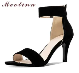 Meotina Summer Sandals Women Shoes Zipper Stiletto каблуки лодыжка ботинки сексуальная супер высокая вечеринка сандалии сандалии красного размера 312 26244004