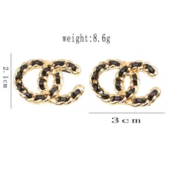 18K Altın Kaplama Lüks Marka Tasarımcıları Çift Harfli Saplama Klipsini Klip Zinciri Geometrik Ünlü Kadınlar 925 Gümüş Deri Kristal Rhinestone Küpe Düğün Partisi Jewerlry