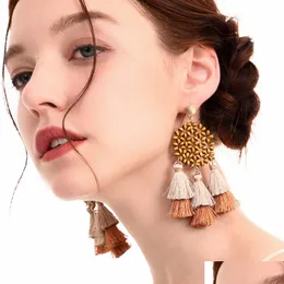 Dangle Chandelier Bohemian Fashion Jewelry Womens Wood Beads Weave Earrings Handwoven Tassels Dangle Drop Delivery Dhemm