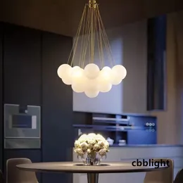 Nordic Frosted Glass Ball Kronleuchter für Esszimmer Dekoration Gold Schwarz Blase LED Pendelleuchte hängende Lampen LRS002