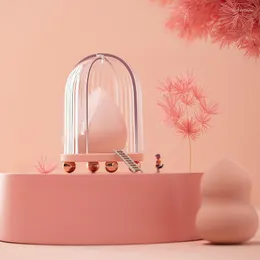 Förvaringslådor skönhetsvamp stativ fodral makeup mixer puffhållare tom kosmetisk äggformad rack transparent puffs arrangör