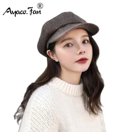 Berets Unisex осень зима Sboy Caps Мужчины и женщины теплые шерстяные клетки восьмиугольные шляпы для детектива -детектива Retro Flat Capeau 221129