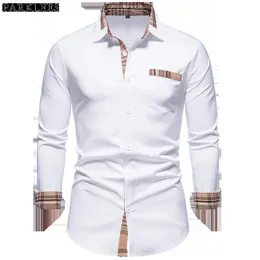 Koszulki męskie parklees jesienne krzędne patchwork formalny dla mężczyzn szczupły biały guziki na guziki do guziki