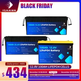 NUOVA batteria 12V 24V Lifepo4 100AH 200AH Confezione batteria ricaricabile BMS 12.8V 25.6V incorporata per carrello da golf per barche RV EU US TAX FREE