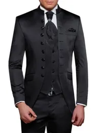 Handsome Single breasted Groomsmen Mandarin Lapel Groom Tuxedos Men Suits WeddingPromDinner Man Blazer Jacket Pants Tie Vest A243239869